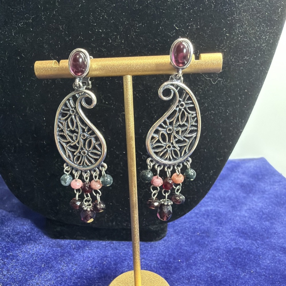 Lauren Ralph Lauren Amethyst Beaded Chandelier Clip On Earrings 925 Silver VTG